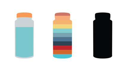 Flat Reusable Water Bottle Vector Set