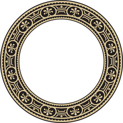 Vector round gold with black border, frame, Pompeii ring. Circle Neopolitan ornament. Art of Ancient Rome.
