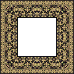Vector gold and black square national Indian ornament. Rectangle, border, ethnic Hindu frame.