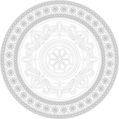 Vector round black contour ancient Russian ornament. Slavic border, frame. Circle, ring. Painting of the royal chambers.