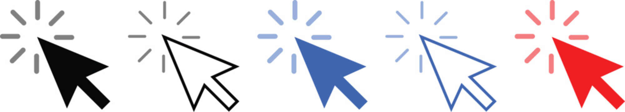 Mouse Cursor Click Icons Set in Solid and Outline Styles.