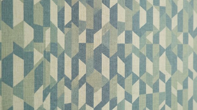 A close-up of a blue and white geometric patterned fabric with a central textured element
