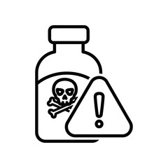Fototapeta premium Minimalist flat design vector illustration of a poison bottle featuring a skull and danger warning sign, ideal for safety, hazard, and toxic warning graphics.
