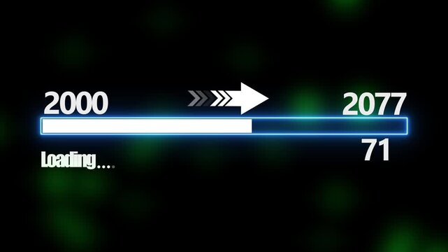 Loading bar from 2000 to 2077 new year transfer animation. New year 2077 loading bar animation Year changing from 2000 to 2077. New year, annual plan, growth strategy, business planning.4k video