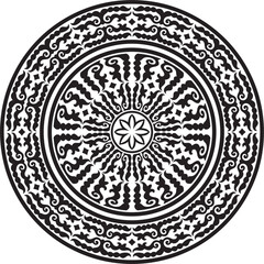 Kazakh national round black monochrome ornament frame. Ethnic pattern. The circle ring reflects nomadic culture. Suitable for design and textiles.