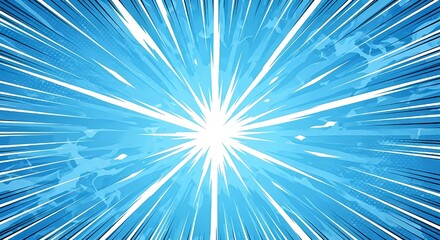 Fototapeta premium Vibrant blue light explosion with white rays and streaks dynamic energy burst background with radiant beam