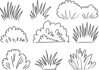 Grass and bushes set of hand drawn vector sketches for landscape design elements © Pritam