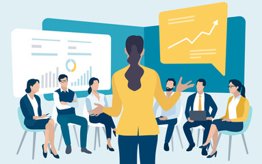 Obraz premium Growth. Profit. Leadership and teaching concept. Business meeting. Vector illustration. 