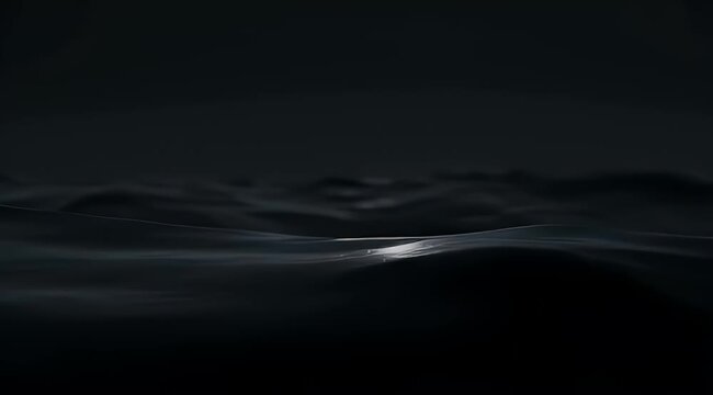 Dark, mysterious water surface with subtle ripples and a faint light reflection, creating a serene and deep nocturnal scene.