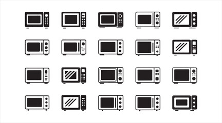 Kitchen microwave symbol pack with appliance icons isolated on background