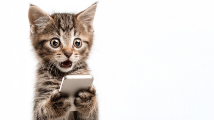 Smartphone shocked meme cat with copy space on white background cat-meme_1271