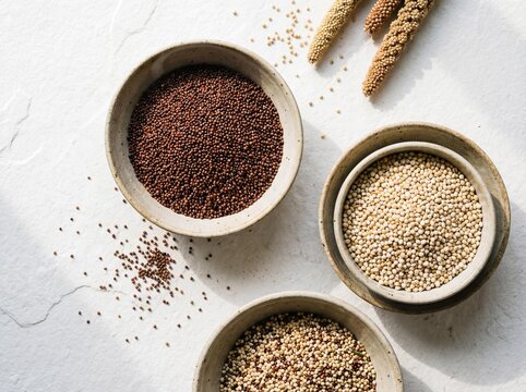 Minimalist arrangement of healthy Indian millets and grains