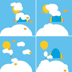 Premium Colorful Cartoon Sky Scenes Clouds Sun Vector Illustration