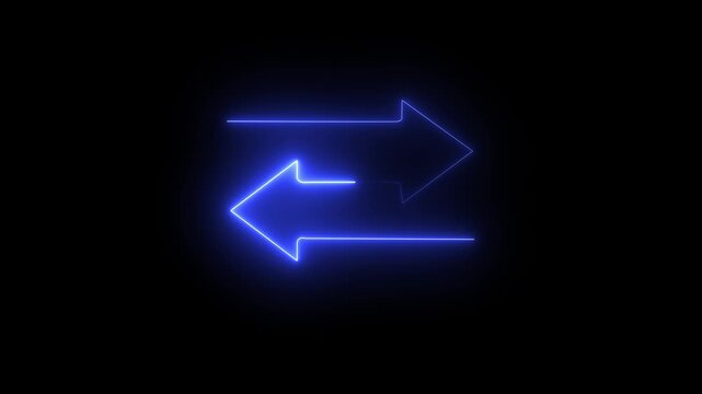 Neon Bidirectional Arrows Icon &ndash; Forward and Backward Navigation Workflow Process, Dark Background, 