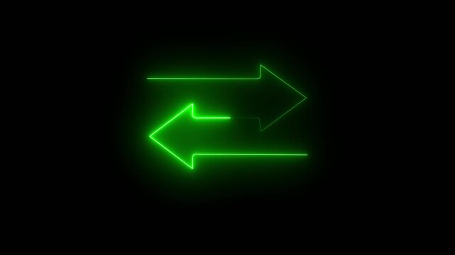 Neon Bidirectional Arrows Icon &ndash; Forward and Backward Navigation Workflow Process, Dark Background, 