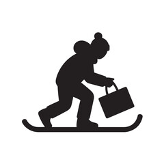 Fototapeta premium A person in winter clothing carrying a bag while skiing, depicted in silhouette on a transparent background, ready for winter sport activities