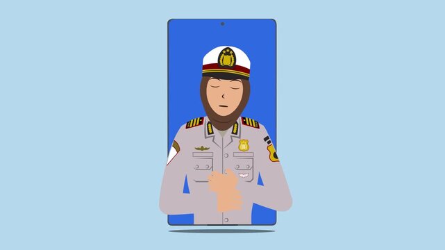 Smartphone With Muslim Female Indonesia Police Animation Video 4K suitable for your project needs
