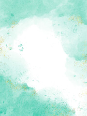 Obraz premium Pastel green watercolor abstract background. wedding invitation designs or card templates for greetings or invitations on valentines Day. watercolor paint brush glitter gold for wedding elements 