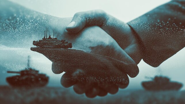 Symbolic handshake representing peace amid conflict and war, highlighting the importance of unity and understanding.