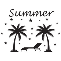 Fototapeta premium Summer vacation paradise with palm trees and lounge chair stars scattered evoking warm sunny beach vibes and relaxation