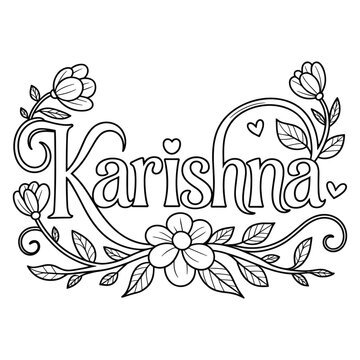 Decorative floral calligraphy with the name Karishna beautifully hand drawn with intricate details
