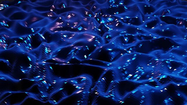 stylish dark abstract low poly background in 4k. Abstract waves move on glossy metallic surface in loop. Smooth soft seamless animation. Simple minimalistic geometric bg. Blue color