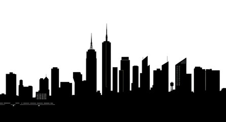 Obraz premium city, skyline, silhouette, urban, metropolis, buildings, skyscrapers, downtown, architecture, cityscape, horizon, outline, black, monochrome, minimal, modern, graphic, vector, illustration, icon, symb