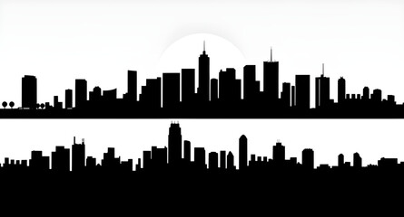 Naklejka premium city, skyline, silhouette, urban, metropolis, buildings, skyscrapers, downtown, architecture, cityscape, horizon, outline, black, monochrome, minimal, modern, graphic, vector, illustration, icon, symb