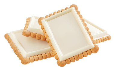 Flying  Biscuit cookies with white chocolate isolated on white background. Falling High-Quality cookies photo glazed with chocolate. Levitating