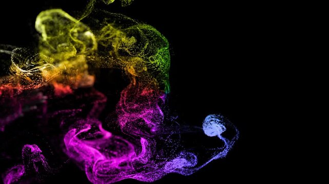 Beautiful effect of glow particles in liquid stream, like effect ink dissolve in water. Abstract animation background of luminous blue particles. Luma matte as alpha channel.