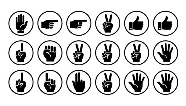 Hand gestures set with counting fingers and thumb up icons
