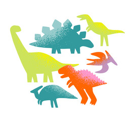 Cute dinosaur in cartoon style. Bold, simple form, trendy colors. Childish flat vector illustration. Dino seamless pattern © NadezdaBarkova