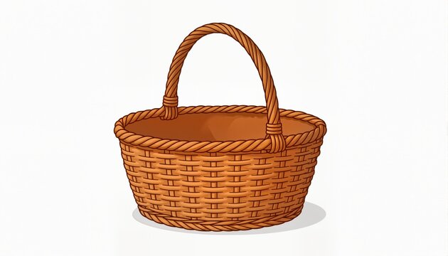 Empty picnic basket for food. . Vector cartoon hand drawn wicker basket. Isolated on white background.
