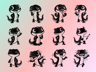 Adorable Myth Salamander Cartoon Character Vector Set with Diverse Poses and Emotions