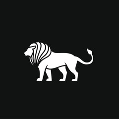 Obraz premium White Lion Logo Profile on Black Background - Stylized Animal Vector Icon