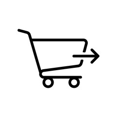 Simple black shopping cart icon with an arrow pointing right, symbolizing ecommerce and online shopping on a clean white background.