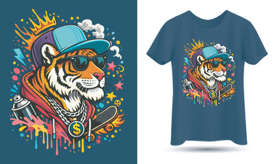 Urban Street Style Cool Tiger Vector Illustration T-Shirt Design.
