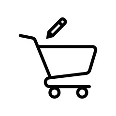 Minimalist black line art of a shopping cart with an upward arrow, representing e-commerce, sales growth, and business success in a clean vector style.