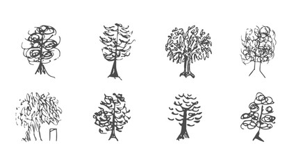 手書きの木・樹木 ベクターイラストセット 建築パース スケッチ風 エコ デザイン装飾 / Hand drawn tree vector set, sketch style trees for architecture and eco design