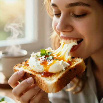 Gourmet Gochujang Burrata Toast - 2026 Haptic Food Trend with Macro Cheese Pull and Golden Hour Lighting.
