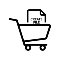 Clean and modern flat design vector illustration of a shopping cart with a create file sign, ideal for business, ecommerce, and digital marketing projects.