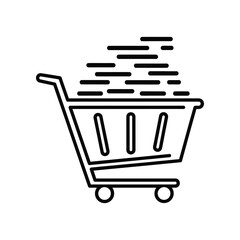 Clean and simple black line art shopping cart icon, perfect for e-commerce, retail, and business design projects with a modern aesthetic.