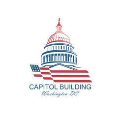 United States Capitol building icon in Washington DC isolated on white backgrpound