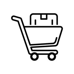 Clean and simple line art shopping cart icon, perfect for e-commerce, retail, and business design projects with a modern aesthetic.