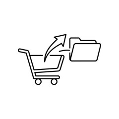 Minimalist line art illustration of a shopping cart with an upward arrow, representing online sales growth, business success, and ecommerce strategy.