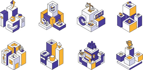 Fototapeta premium Modern isometric vector graphic representing various business and tech concepts