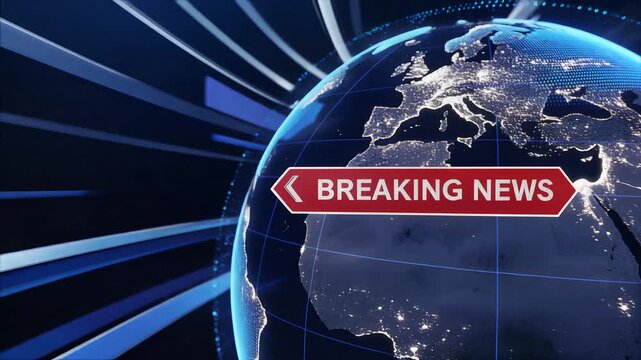 Global Breaking News Alert with Rotating Earth and Dynamic Graphics, Representing Urgent Worldwide Communication and News Broadcast, symbolizing global connectivity