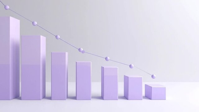 A downward trend illustrated with a bar graph and a line graph, representing decline.