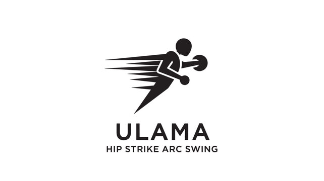 A sleek black logo featuring a stylized figure in motion, representing Ulama Hip Strike Arc Swing, on a clean white background.