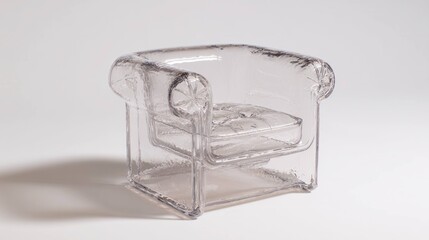 Transparent inflatable armchair made of clear plastic material, isolated on white background. Modern design furniture for indoor use with soft air cushioning and durable construction.